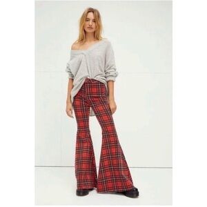 We the Free Just Float On Red Plaid Flared Pants Size 27